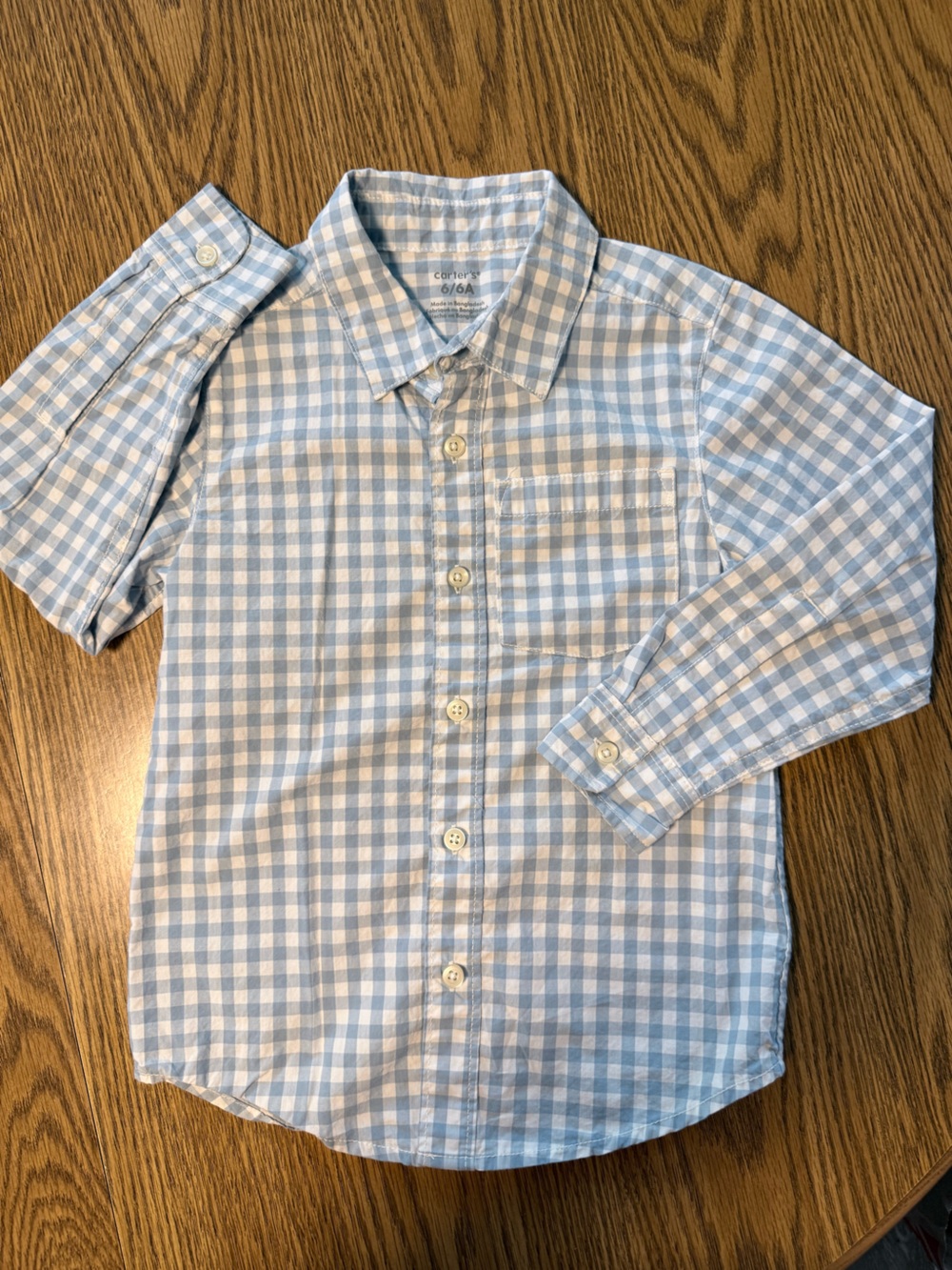 Carter's Size 6 Light Blue and White Gingham Button-Up Shirt